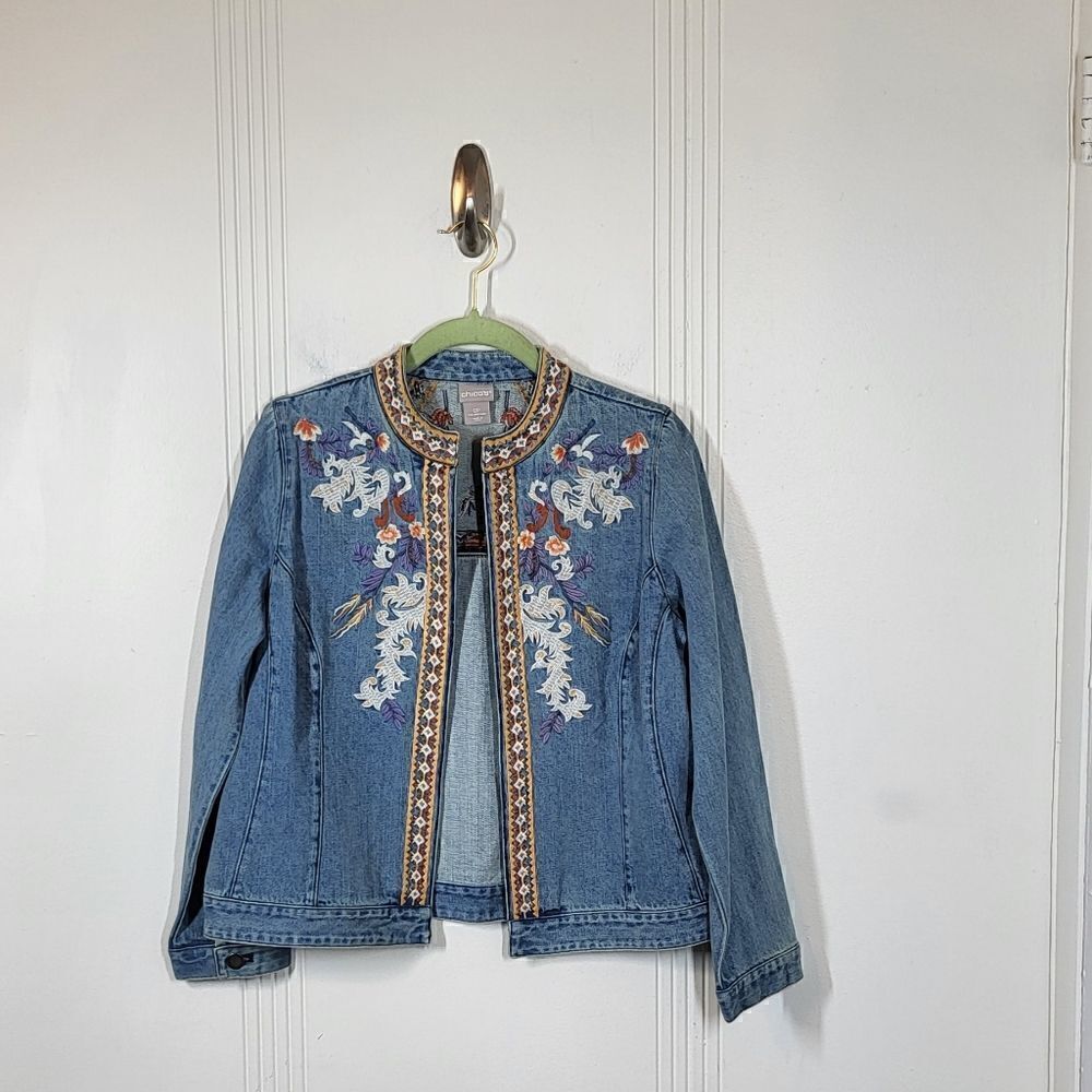 Chico's Denim Embroidered Jean Jacket - Picture 5 of 11